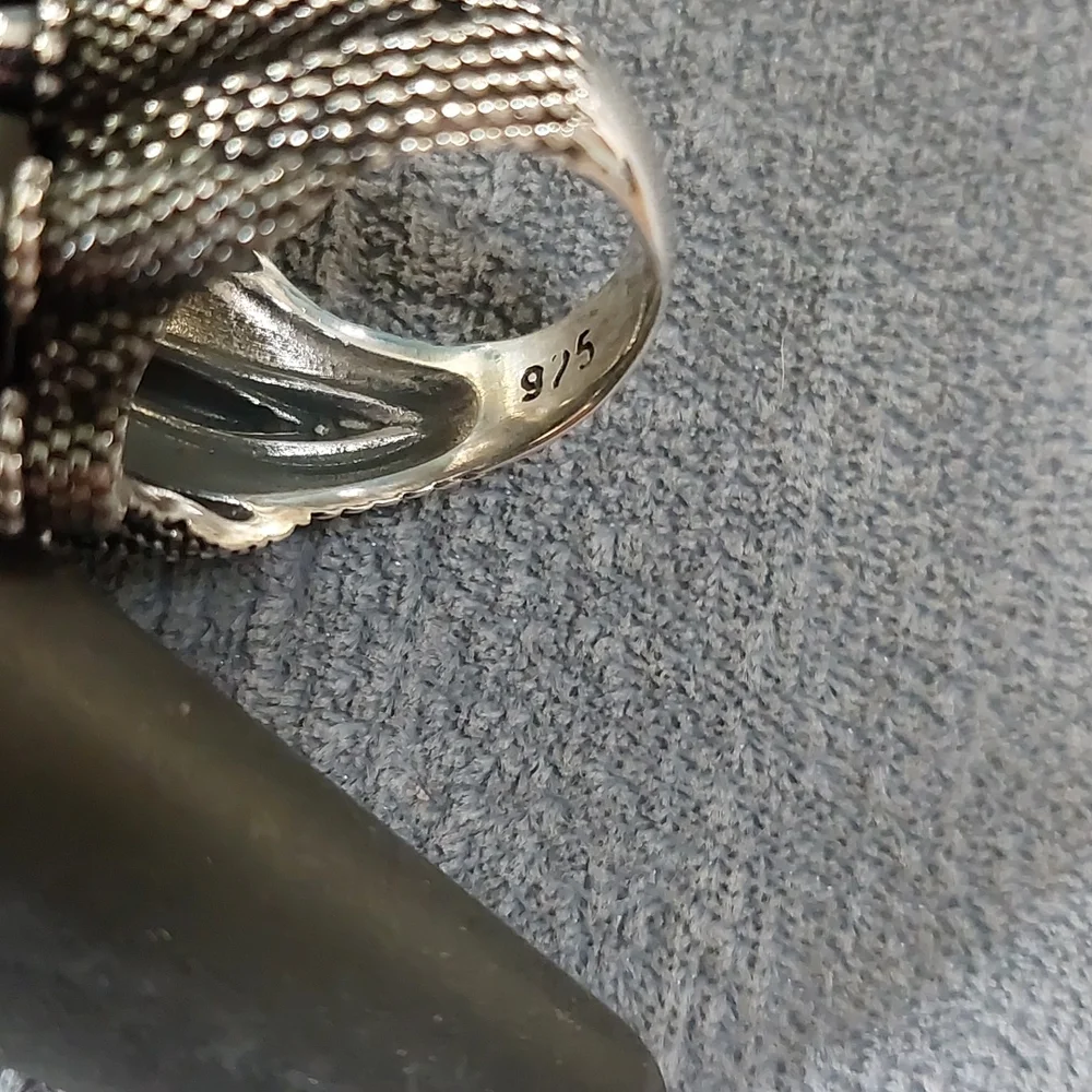 Sterling Silver Oxidized Eagle Claw Sz 9 Cabochon Ring 26mm H  23mm W